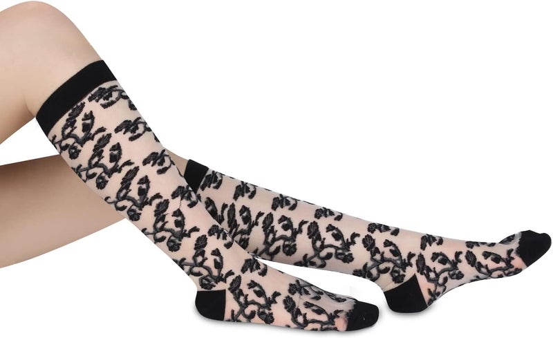 Benefeet Sox Womens Lace Knee High Socks Girls Sheer Mesh Knee High Stockings Cute Fishnet Lolita Calf Sock - Image 4